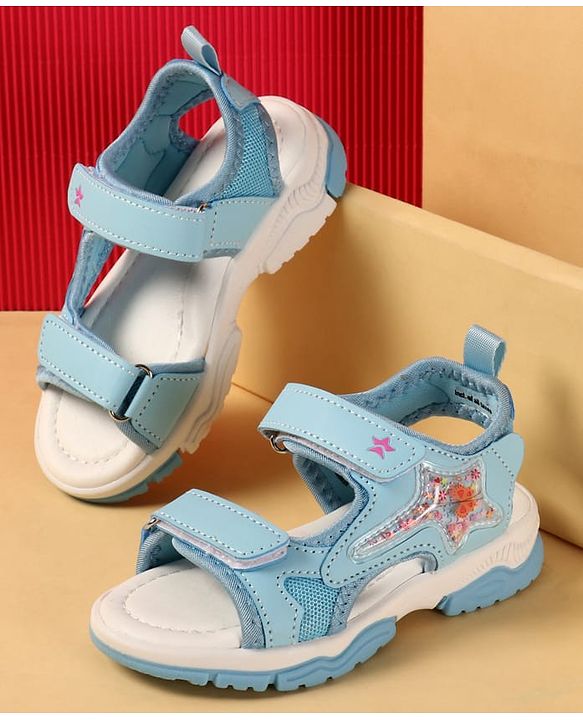 Cute Walk by Babyhug Velcro Closure Sandals With Star Applique - Light Blue