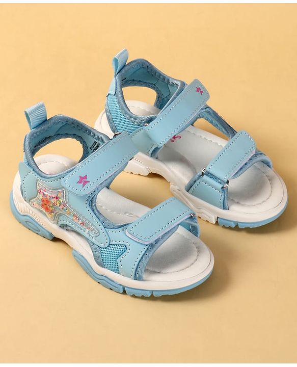 Cute Walk by Babyhug Velcro Closure Sandals With Star Applique - Light Blue
