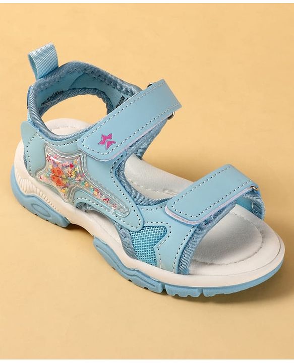 Cute Walk by Babyhug Velcro Closure Sandals With Star Applique - Light Blue