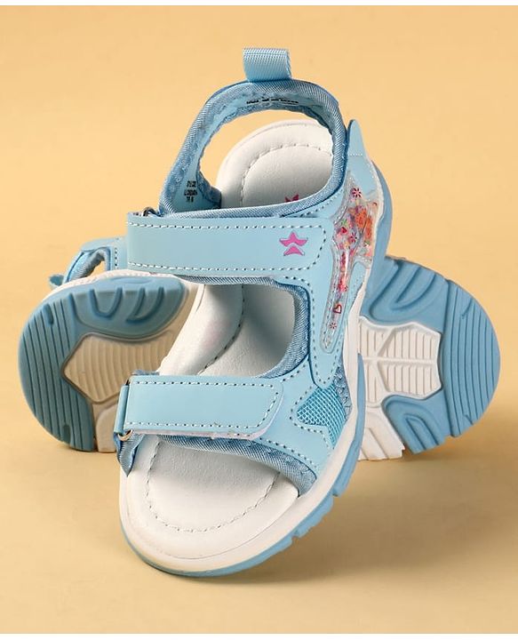 Cute Walk by Babyhug Velcro Closure Sandals With Star Applique - Light Blue
