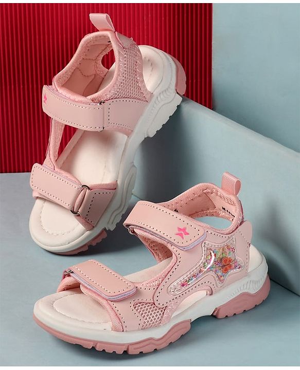 Cute Walk by Babyhug Velcro Closure Sandals With Star Applique - Light Blue