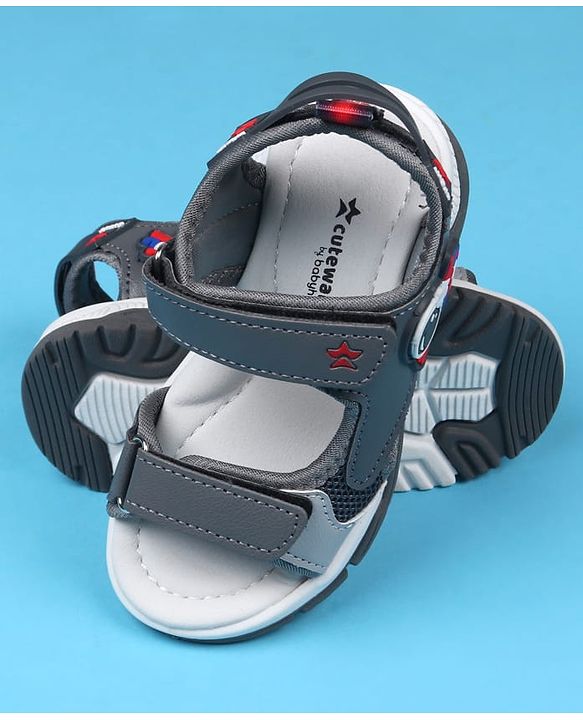 Cute Walk by Babyhug Velcro Closure Sandals With Astronaut Applique - Grey