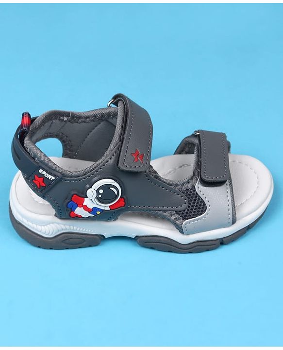 Cute Walk by Babyhug Velcro Closure Sandals With Astronaut Applique - Grey