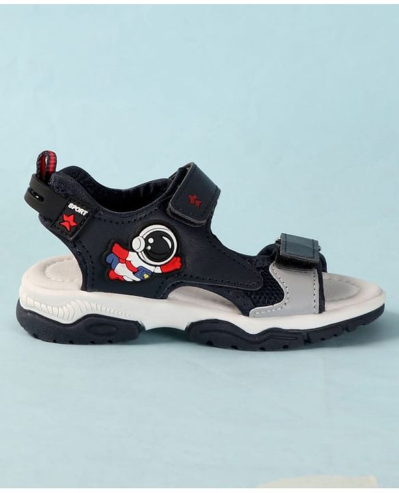 Cute Walk by Babyhug Velcro Closure Sandals With Astronaut Applique - Grey