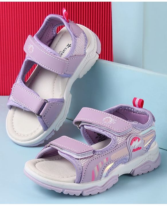 Cute Walk by Babyhug Velcro Closure Sandals with Text Applique - Purple