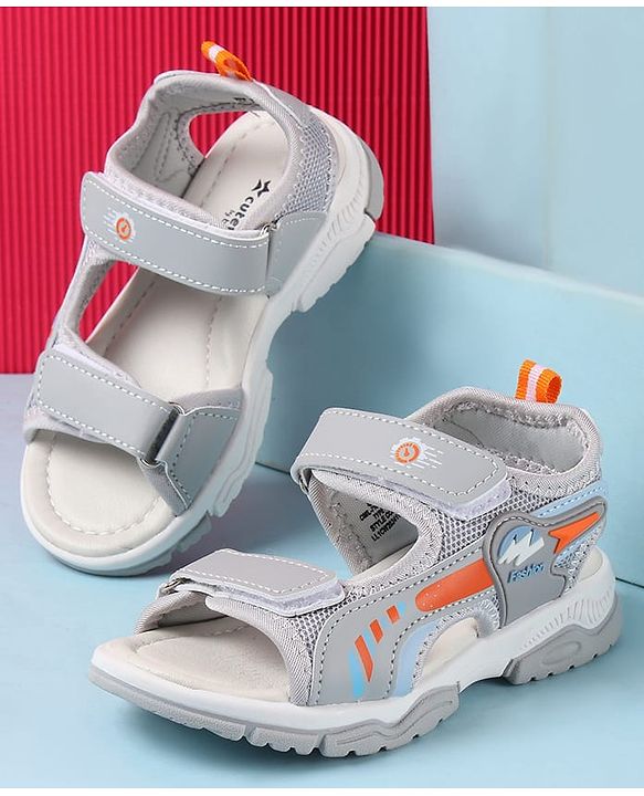 Cute Walk by Babyhug Velcro Closure Sandals with Text Applique - Grey