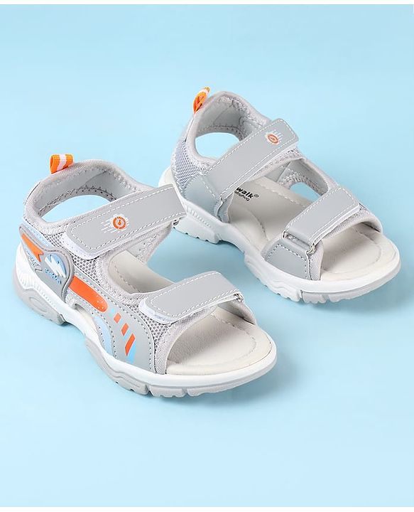 Cute Walk by Babyhug Velcro Closure Sandals with Text Applique - Grey