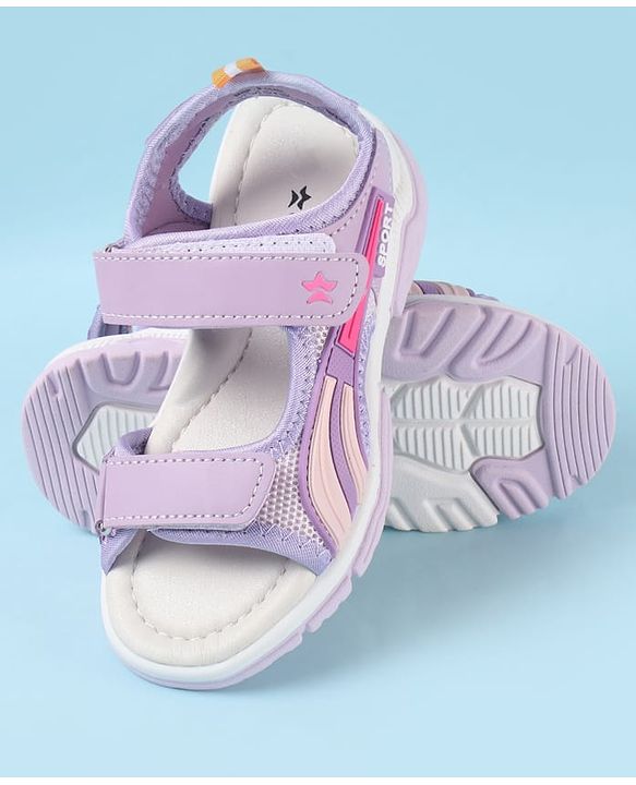 Cute Walk by Babyhug Velcro Closure Sandals with Tape & Text Applique - Purple