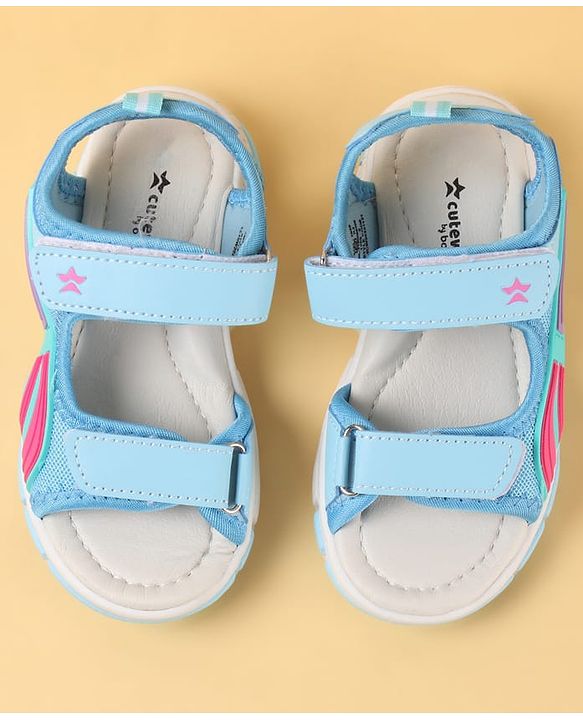 Cute Walk by Babyhug Velcro Closure Sandals with Tape & Text Applique - Peach