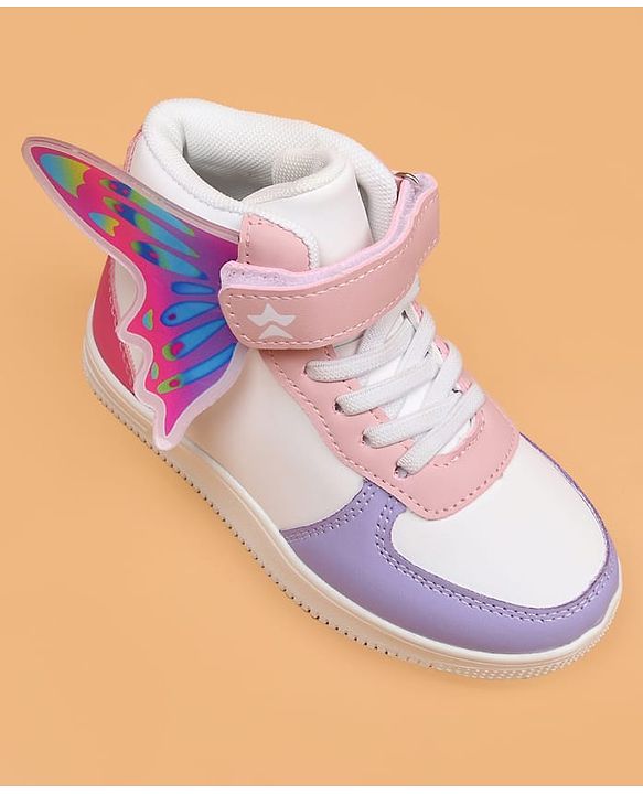 Cute Walk by Babyhug Casual Shoes with Velcro Closure & Tape Detailing & Butterfly Wings Applique - Purple