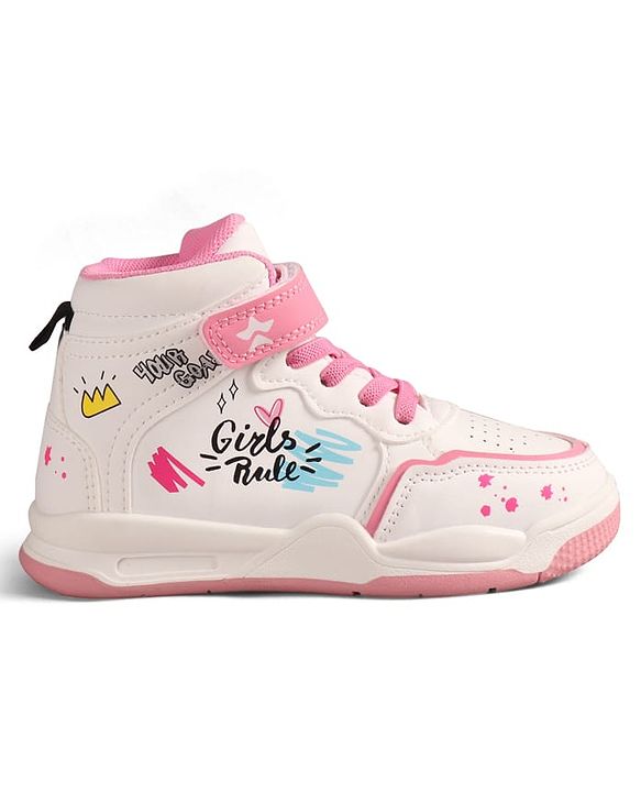Cute Walk by Babyhug Sneaker Shoes with Velcro Closure Lace Detailing & Girls Rule Print - Pink