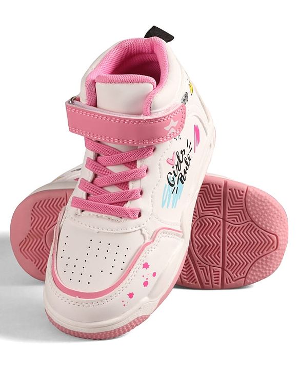 Cute Walk by Babyhug Sneaker Shoes with Velcro Closure Lace Detailing & Girls Rule Print - Pink