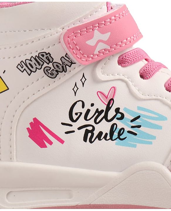 Cute Walk by Babyhug Sneaker Shoes with Velcro Closure Lace Detailing & Girls Rule Print - Pink