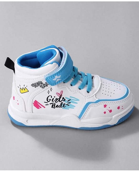 Cute Walk by Babyhug Sneaker Shoes with Velcro Closure Lace Detailing & Girls Rule Print - Pink