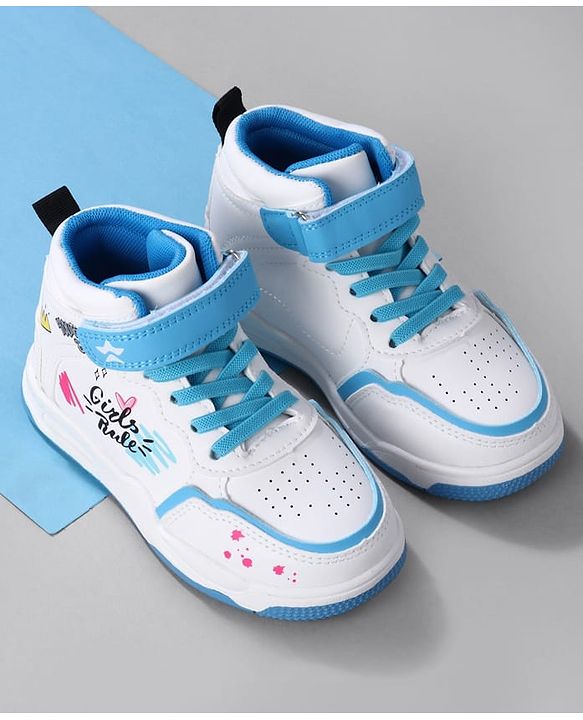 Cute Walk by Babyhug Sneaker Shoes with Velcro Closure Lace Detailing & Girls Rule Print - Pink