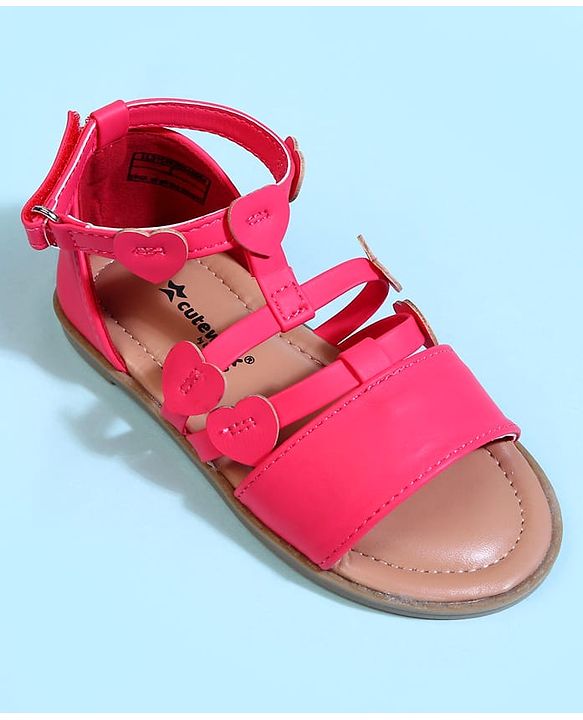 Cute Walk by Babyhug Velcro Closure Party Sandals with Heart Applique - Fuchsia