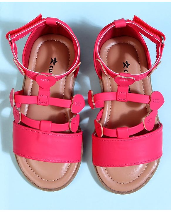 Cute Walk by Babyhug Velcro Closure Party Sandals with Heart Applique - Fuchsia