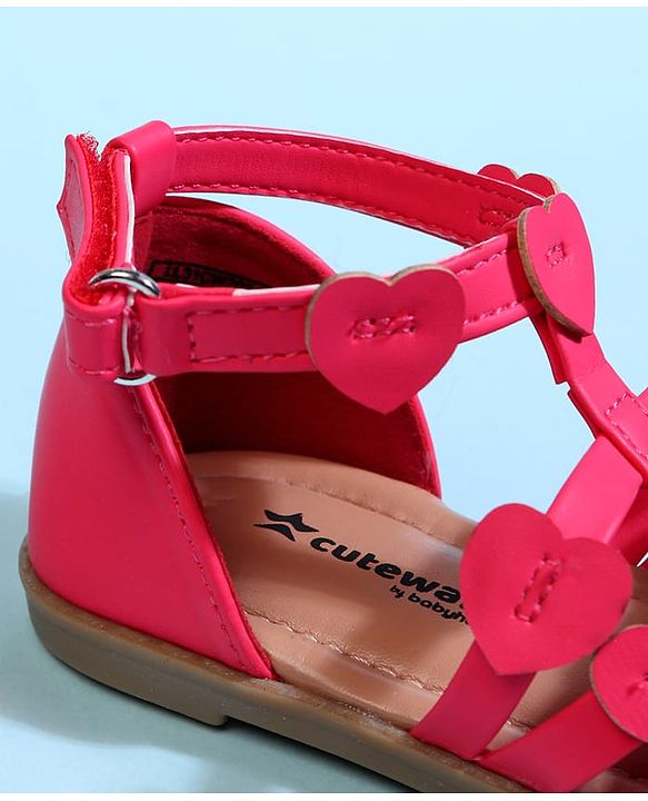 Cute Walk by Babyhug Velcro Closure Party Sandals with Heart Applique - Fuchsia