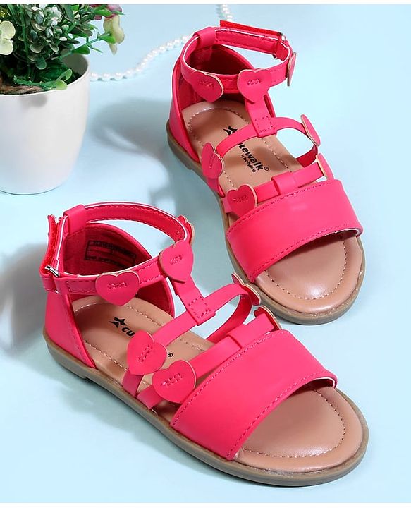 Cute Walk by Babyhug Velcro Closure Party Sandals with Heart Applique - Fuchsia
