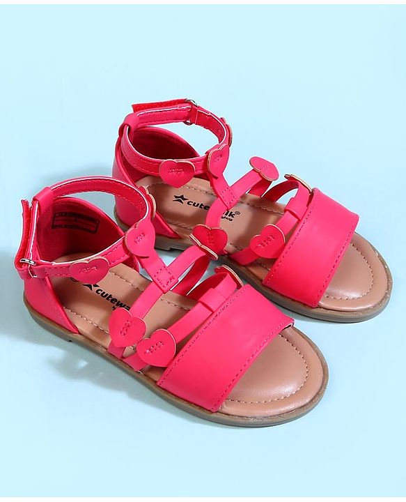 Cute Walk by Babyhug Velcro Closure Party Sandals with Heart Applique - Fuchsia