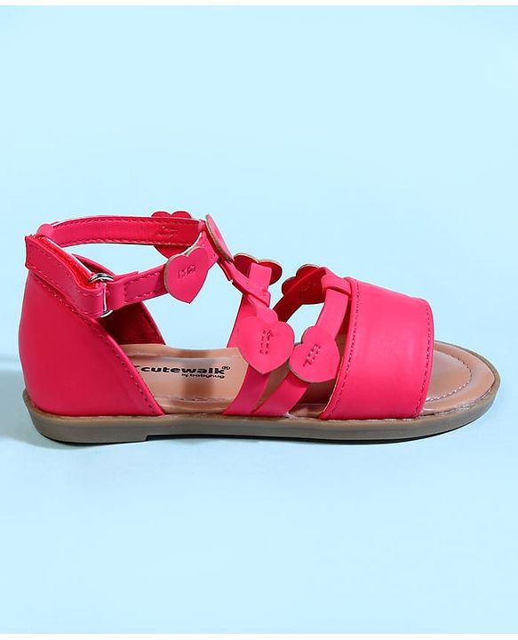 Cute Walk by Babyhug Velcro Closure Party Sandals with Heart Applique - Fuchsia