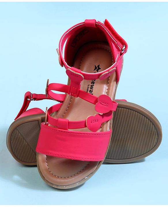 Cute Walk by Babyhug Velcro Closure Party Sandals with Heart Applique - Fuchsia