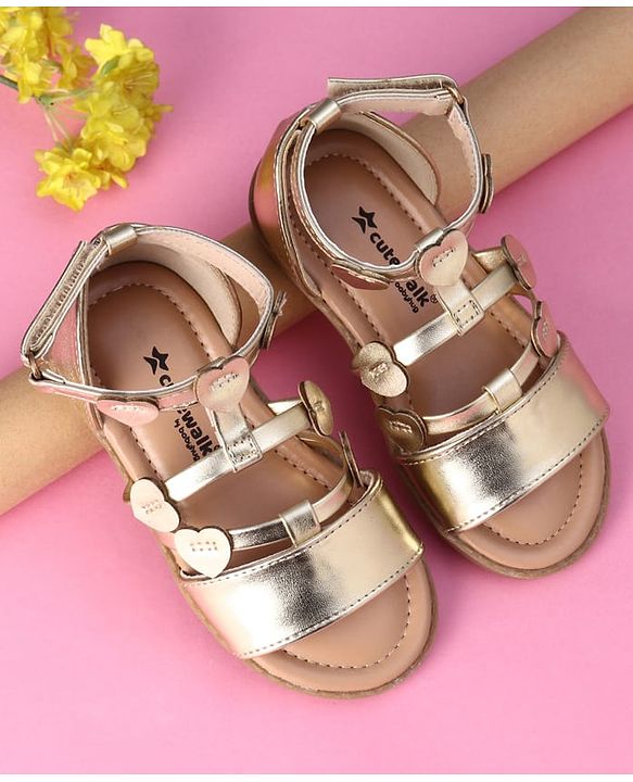 Cute Walk by Babyhug Velcro Closure Party Sandals with Heart Applique - Fuchsia