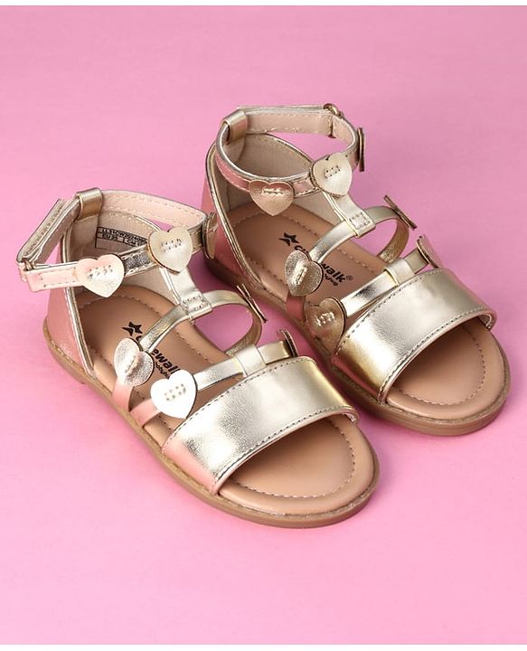 Cute Walk by Babyhug Velcro Closure Party Sandals with Heart Applique - Fuchsia