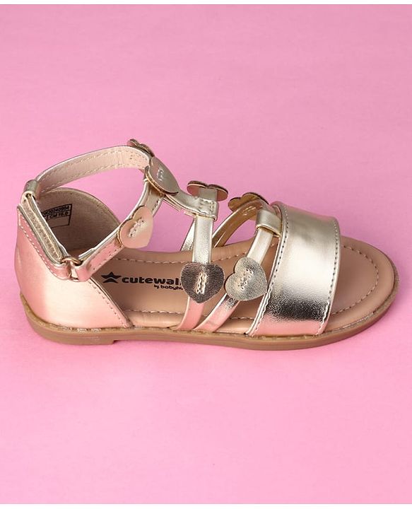 Cute Walk by Babyhug Velcro Closure Party Sandals with Heart Applique - Fuchsia