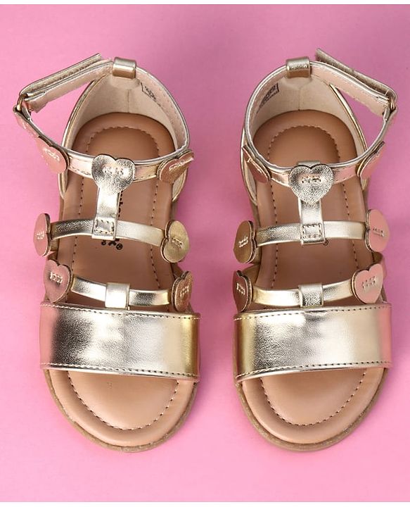 Cute Walk by Babyhug Velcro Closure Party Sandals with Heart Applique - Fuchsia