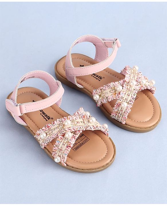 Cute Walk by Babyhug Velcro Closure Sandals With Pearl Detailing - Pink