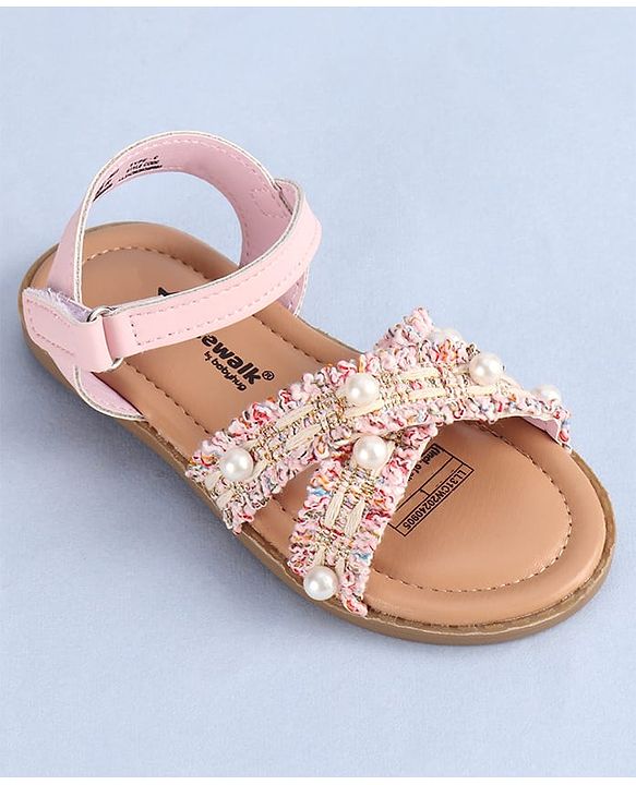 Cute Walk by Babyhug Velcro Closure Sandals With Pearl Detailing - Pink