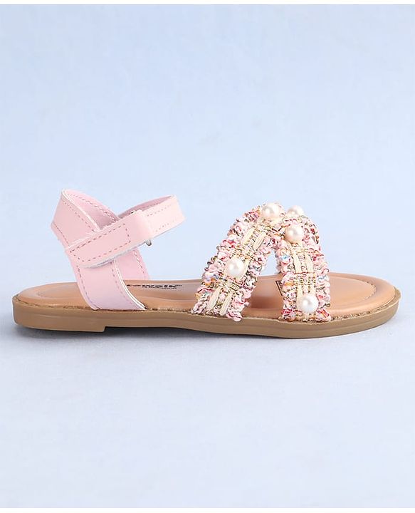 Cute Walk by Babyhug Velcro Closure Sandals With Pearl Detailing - Pink