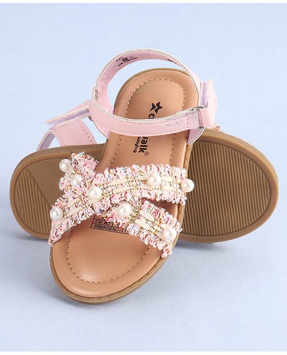 Cute Walk by Babyhug Velcro Closure Sandals With Pearl Detailing - Pink