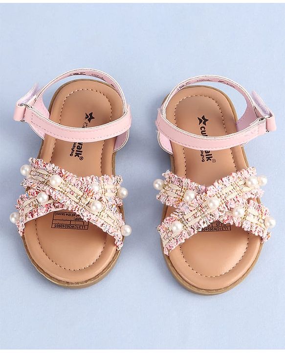 Cute Walk by Babyhug Velcro Closure Sandals With Pearl Detailing - Pink