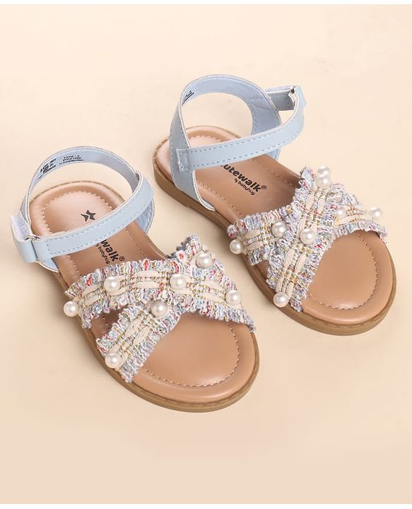Cute Walk by Babyhug Velcro Closure Sandals With Pearl Detailing - Pink