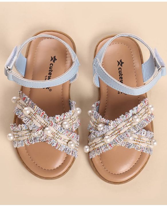 Cute Walk by Babyhug Velcro Closure Sandals With Pearl Detailing - Pink
