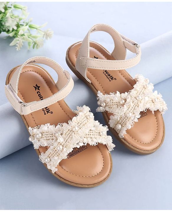 Cute Walk by Babyhug Velcro Closure Sandals With Pearl Detailing - Pink