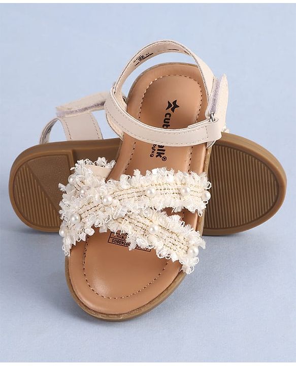 Cute Walk by Babyhug Velcro Closure Sandals With Pearl Detailing - Pink