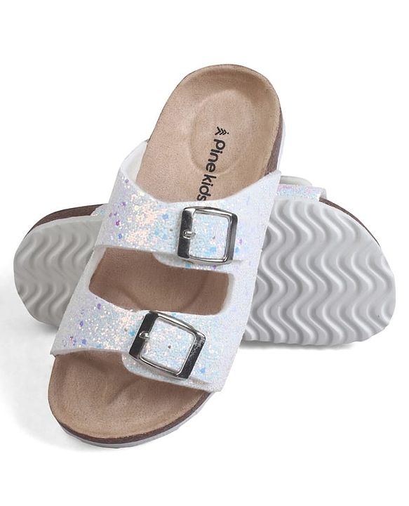 Pine Kids Slip On Sequins Detailing  Party Sandal - White