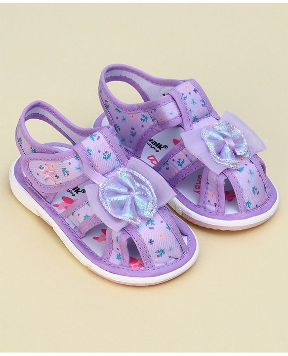 Cute Walk by Babyhug Velcro Closure Sandals With Floral Print & Applique - Purple