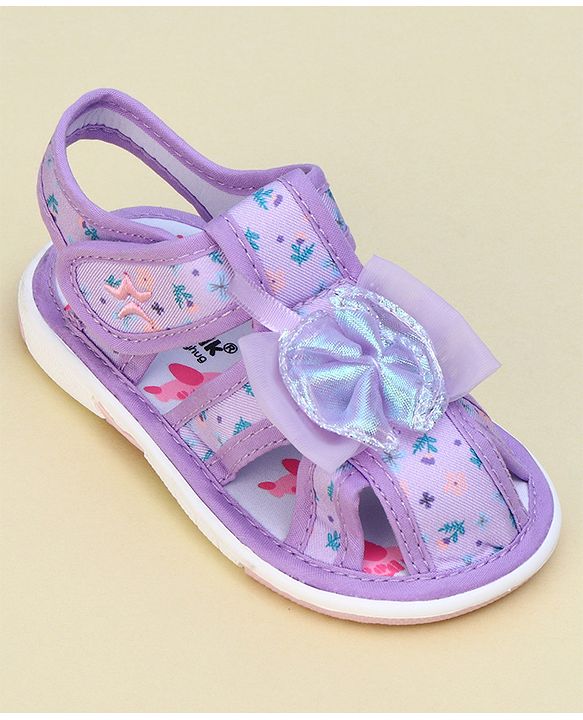 Cute Walk by Babyhug Velcro Closure Sandals With Floral Print & Applique - Purple