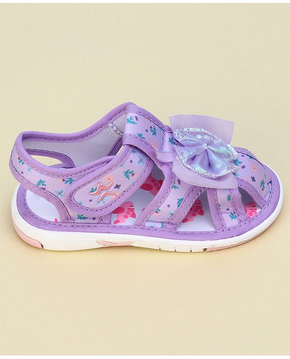 Cute Walk by Babyhug Velcro Closure Sandals With Floral Print & Applique - Purple