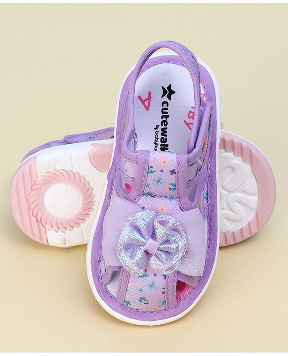 Cute Walk by Babyhug Velcro Closure Sandals With Floral Print & Applique - Purple
