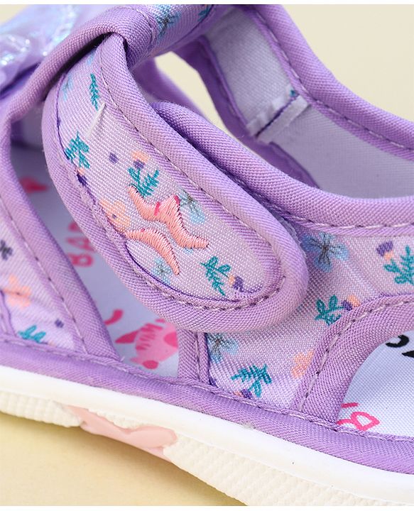 Cute Walk by Babyhug Velcro Closure Sandals With Floral Print & Applique - Purple