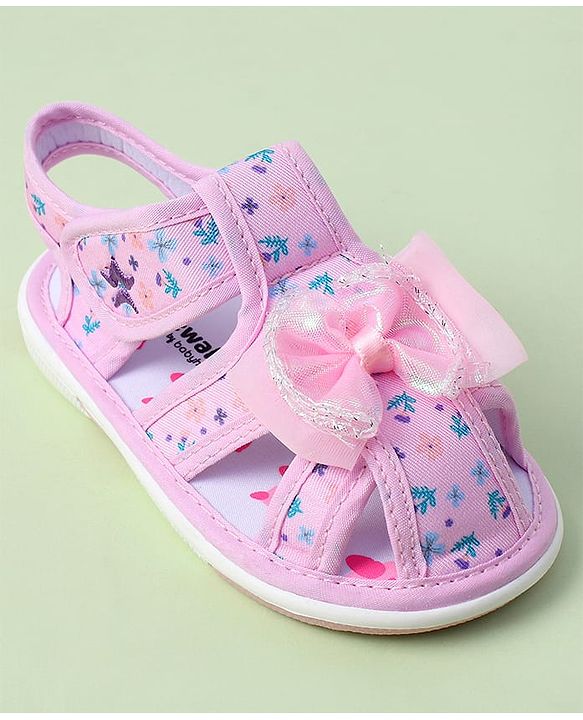 Cute Walk by Babyhug Velcro Closure Sandals With Floral Print & Applique - Purple