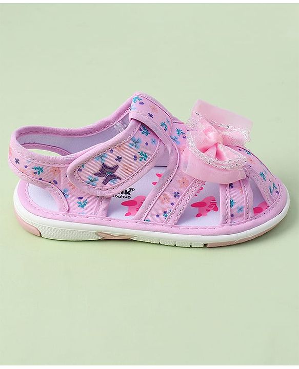 Cute Walk by Babyhug Velcro Closure Sandals With Floral Print & Applique - Purple
