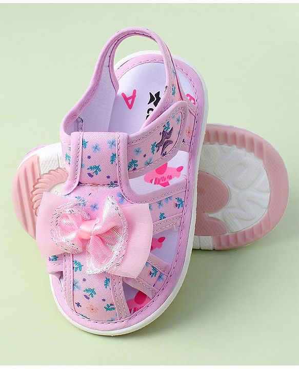 Cute Walk by Babyhug Velcro Closure Sandals With Floral Print & Applique - Purple