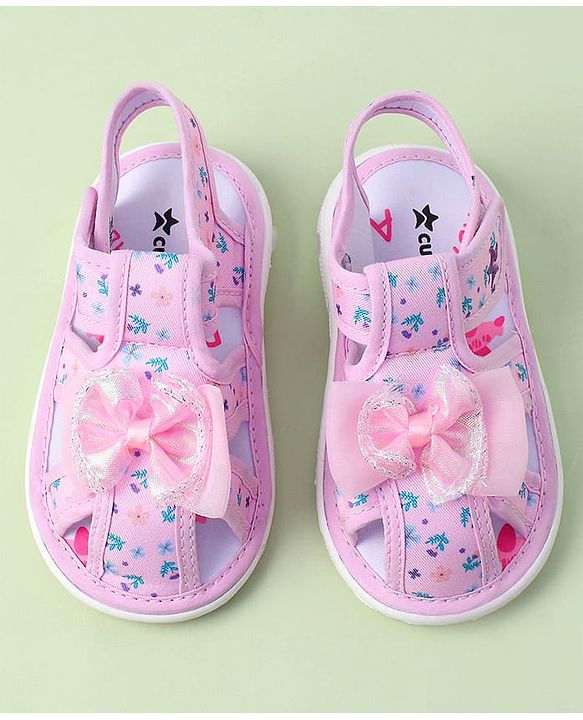 Cute Walk by Babyhug Velcro Closure Sandals With Floral Print & Applique - Purple