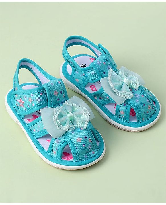 Cute Walk by Babyhug Velcro Closure Sandals With Floral Print & Applique - Purple